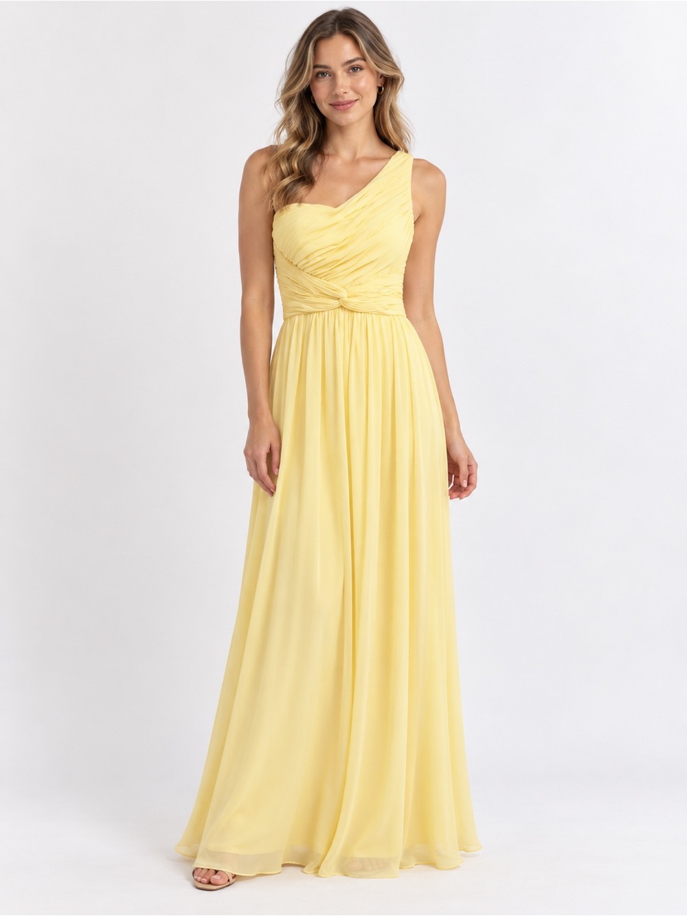 JJ’s House Daffodil Yellow One Shoulder Formal Maxi Dress Size 6 NWT Pleated